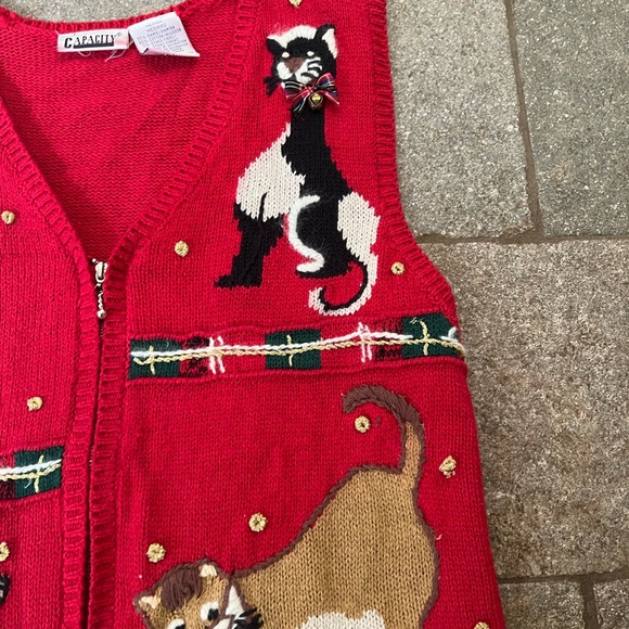 - Vintage 90’s Christmas Kitty Cat Ugly Sweater Vest - size M - Picture 9 of 13